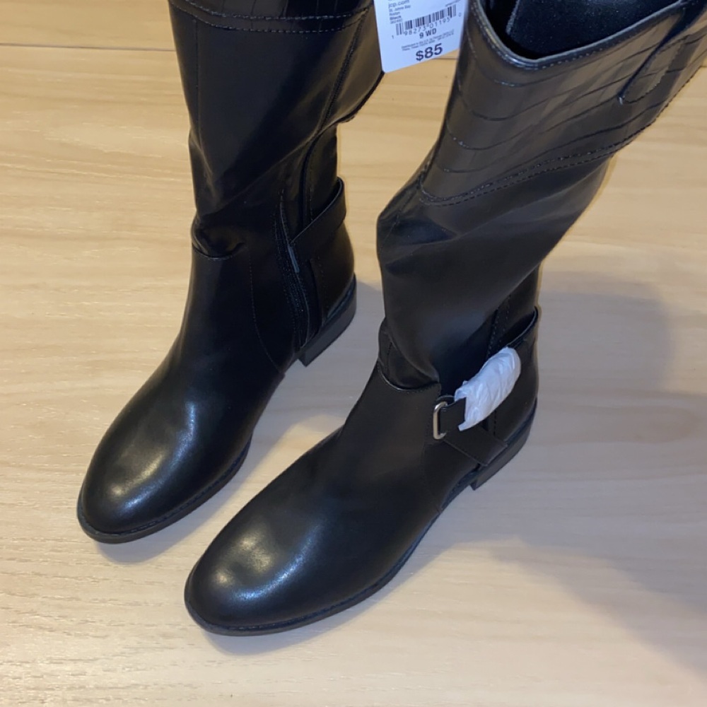 St. John's Bay Black Mid-Calf Riding Heeled Boots with Buckle